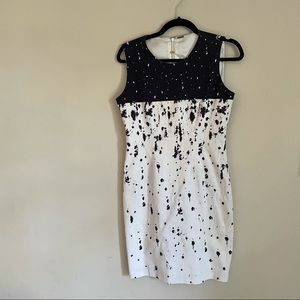 Tahari Navy Blue White Printed Sheath Dress Size 6